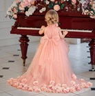 Милое Цветочное платье JONANY для девочек, без рукавов, с воротником-стойкой, 3D цветочным бантом, для вечеринки принцессы, для первого причастия, церемонии, roupas de florista