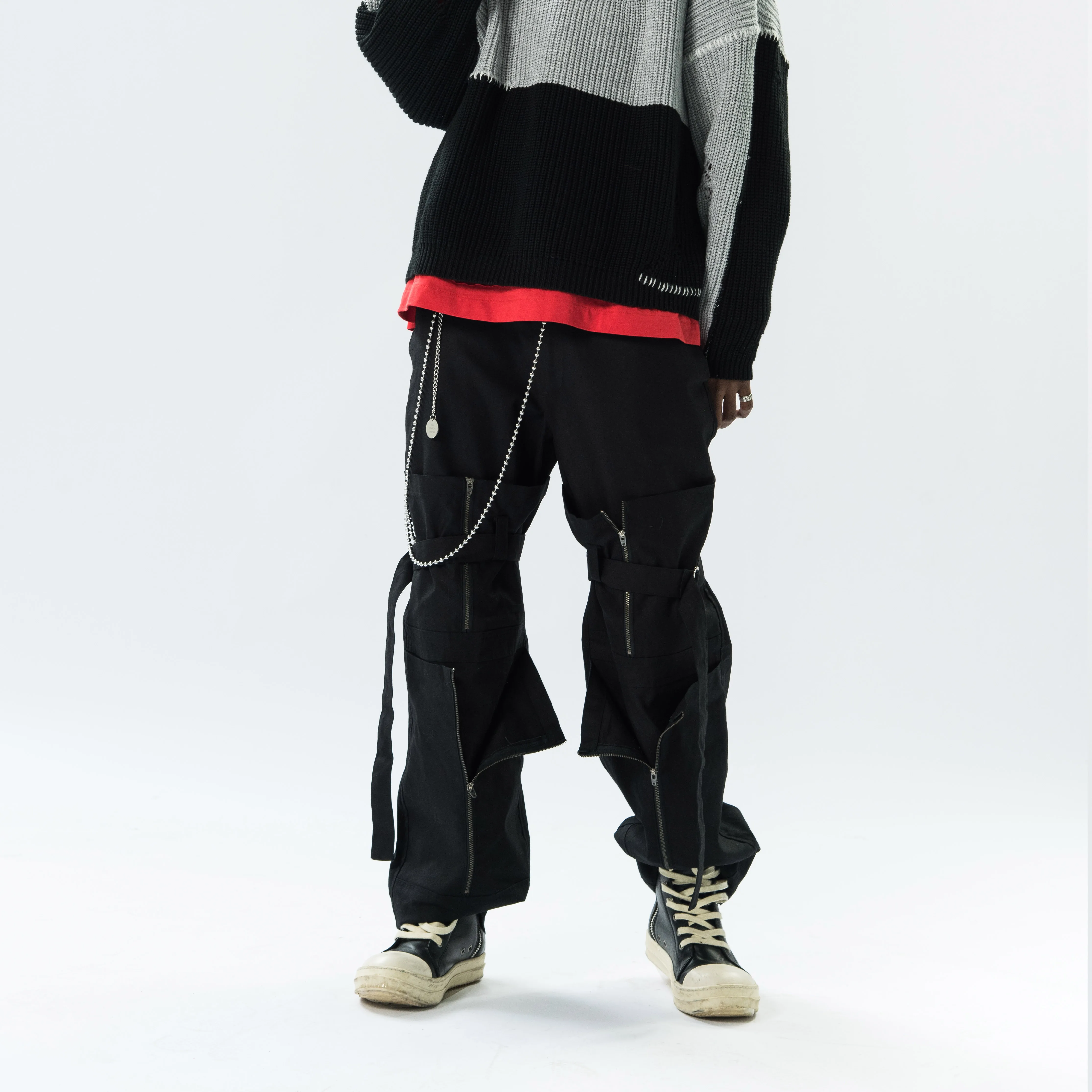 

27-46 2021 Dj costume ds Men's clothing Hair Stylist Oversize Hip Hop Pants multi zipper Ribbon silhouette plus size costumes