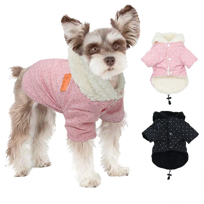Черные и розовые куртки для собак в горошек, Thcik Puppy, зимний костюм с эластичной лентой, куртка для собак, толстовки для питомцев мопса, чихуахуа, лабрадора