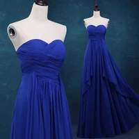 vestidos royal blue chiffon formal gown free shipping floor length sweetheart long 2018 real photos pleat bridesmaid dresses