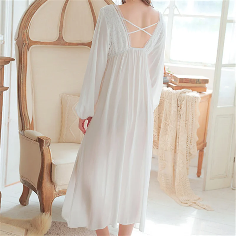 Vintage Sexy Sleepwear Maternity Pajamas Women Cotton Medieval Nightgown White Deep V Neck Backless Princess Night Dress | Мать и ребенок