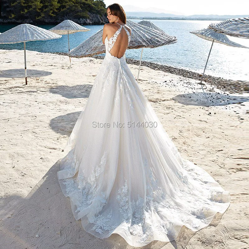 Холтер 2019 Пляжное свадебное платье сексуальное шифоновое длинное