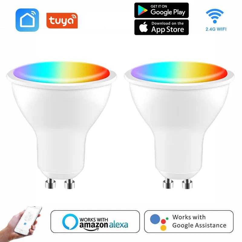 

Tuya Smart Life GU10 4w Spotlight WiFi Smart Light Bulb RGB+CW 2700-6500K Smart Bulb Remote Control Light Lamp For Alexa Google