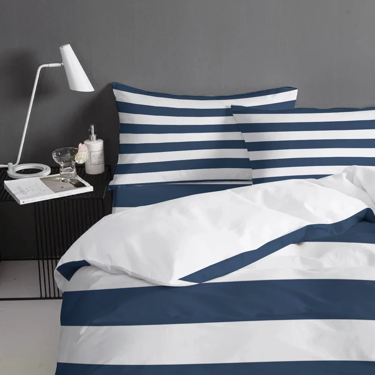 Полосатый синий и белый пододеяльник постельные принадлежности 4 шт. набор