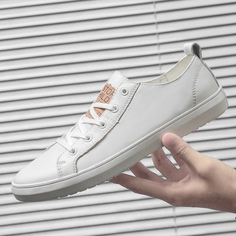 Кроссовки мужские из натуральной кожи на шнуровке Нескользящие однотонные