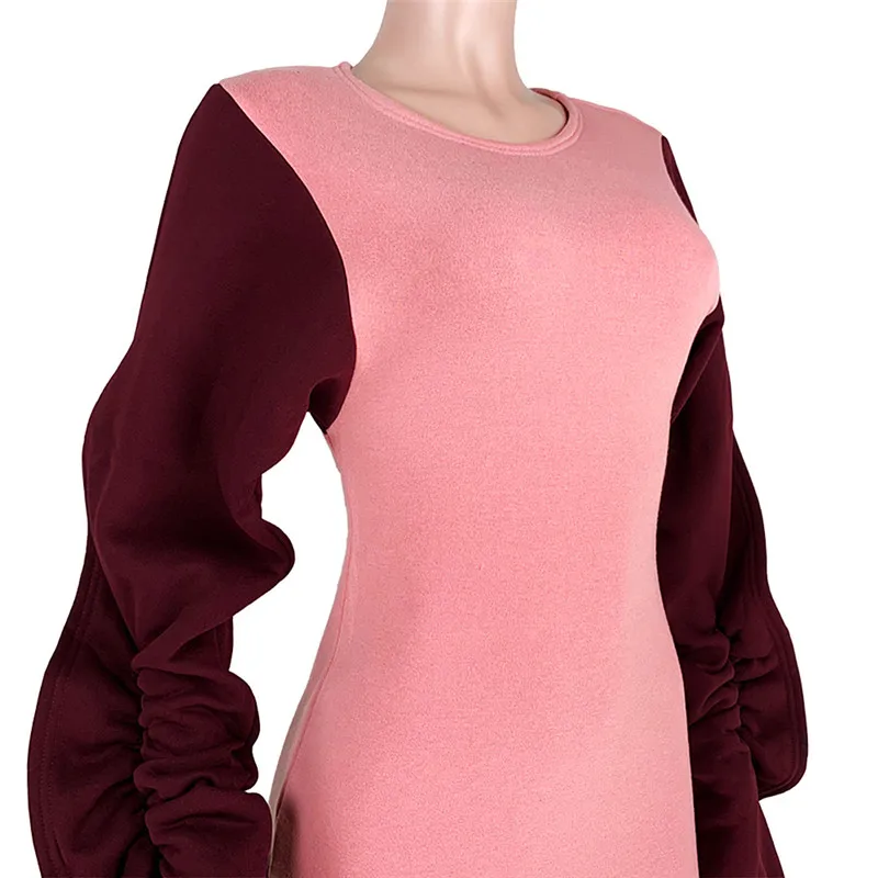 

Plus Size Autumn Winter Long Sleeve Bodycon Dress 2019 Women O-neck Ruffles Drawstring Club Mini Dress Sexy Night Party Dresses