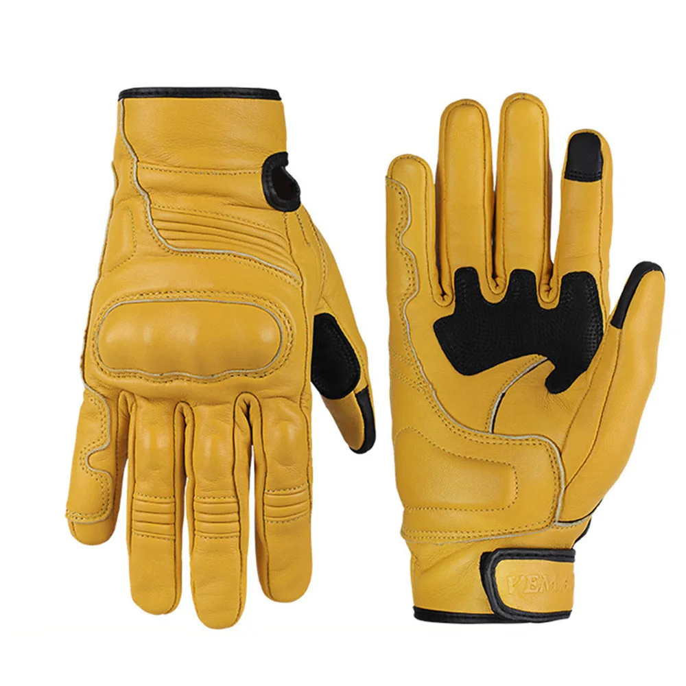 

VEMAR VE-301 Retro Cowhide Motorcycle Gloves Goatskin Full Finger Motor Sport Touch Screen Gloves Moto Luvas Brown Black