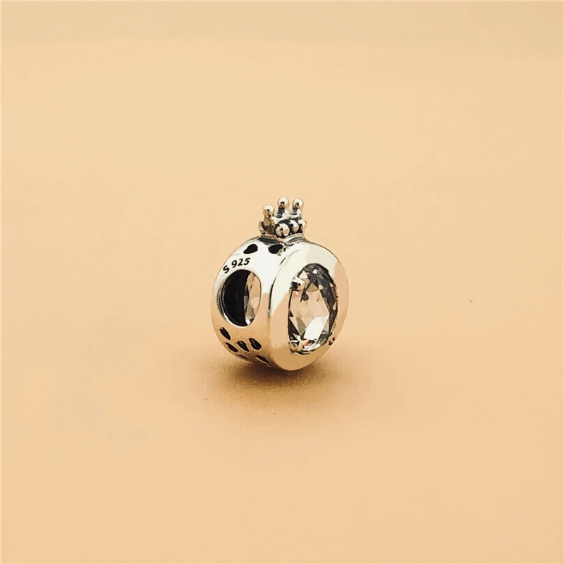 Cefuny 925 пробы Серебряная белая и синяя сверкающая Корона O Charm Fit Змеиный браслет Diy