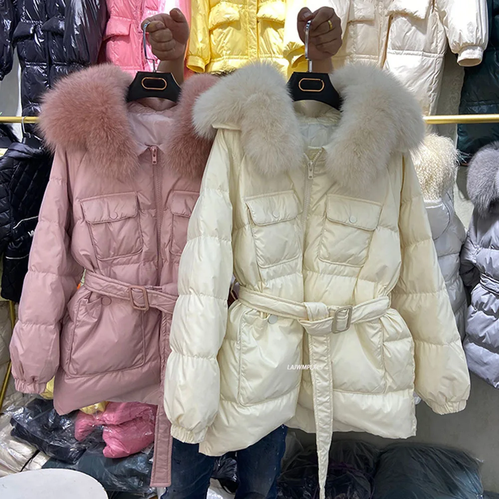 Женская парка на 90% пуху белой утки теплая толстая пуховая куртка с капюшоном из