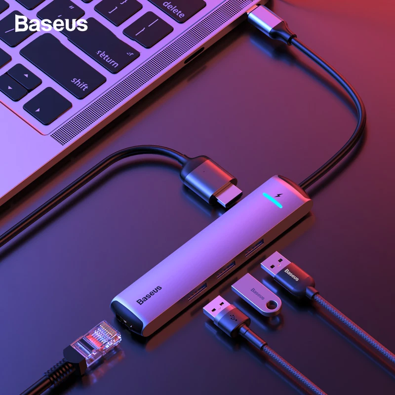 Baseus USB C концентратор type C к HDMI RJ45 Ethernet несколько портов USB 3,0 USB3.0 PD адаптер питания для MacBook Pro Air Dock USB-C хаб