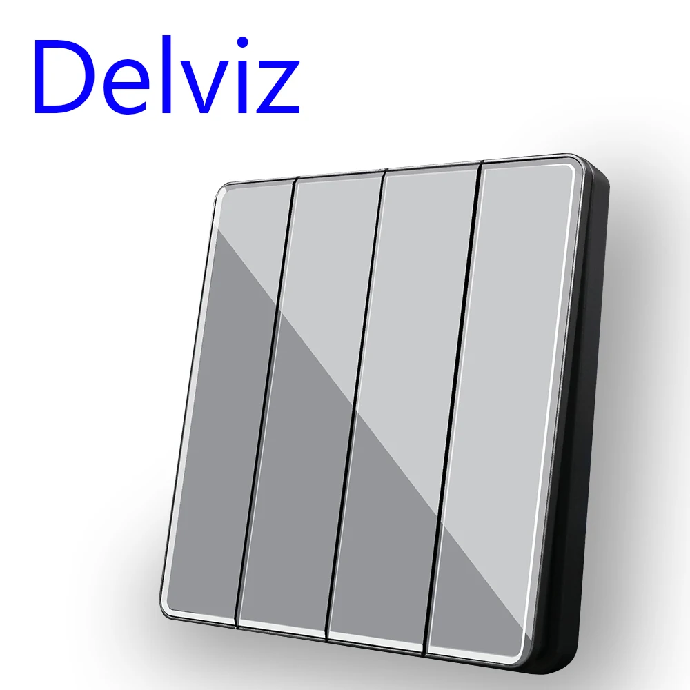 

Delviz Grey Crystal glass panel, UK Standard 16A Switch, AC 110V-250V,Universal 86 button switch, 4 Gang 2 Way Wall Light Switch