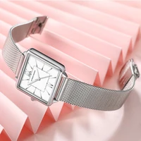 hm square japan quartz womens watch new style movement brand stainless steel mesh band design female waterproof ladies watches