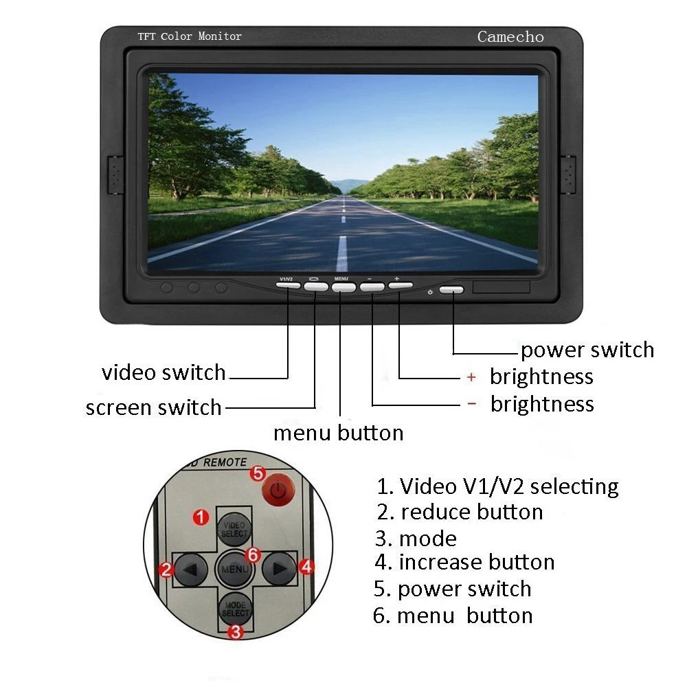 7 дюймовый монитор камеры заднего вида с высоким разрешением 800x480 TFT LCD подставкой
