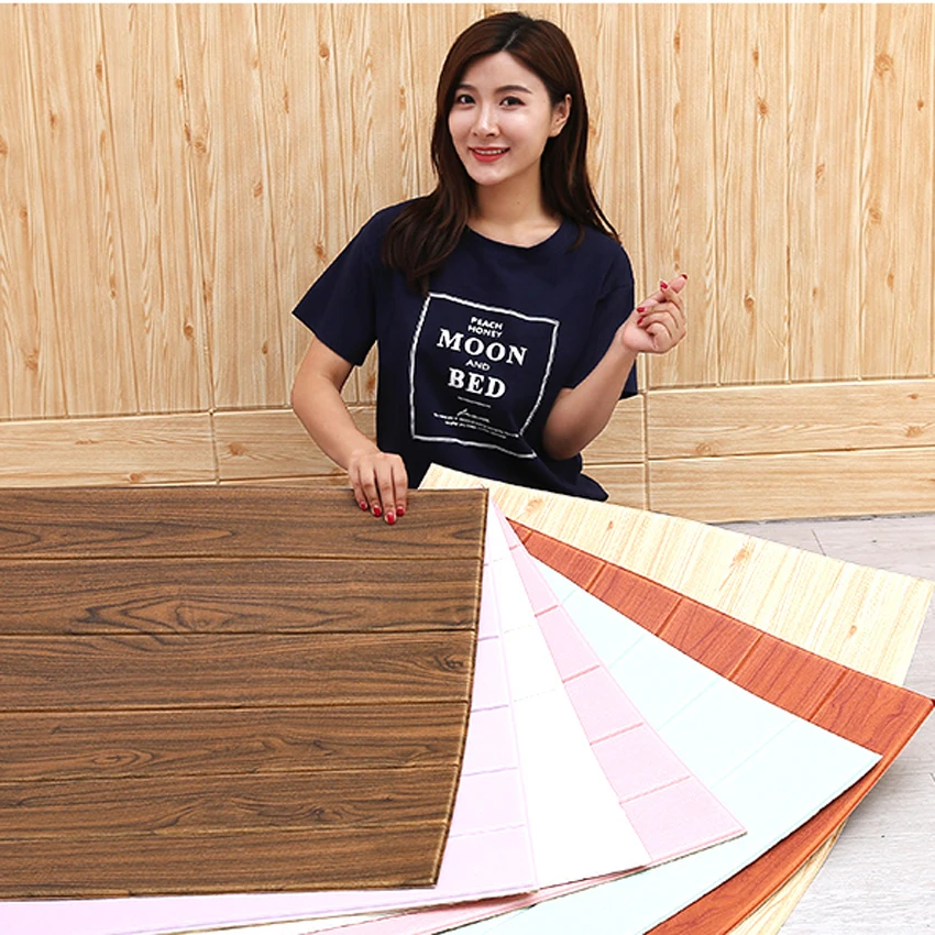 DIY Wood grain 3D Wall Sticker Living Room Home Decor PE Foam Waterproof Covering Wallpaper For TV Background Stickers | Дом и сад