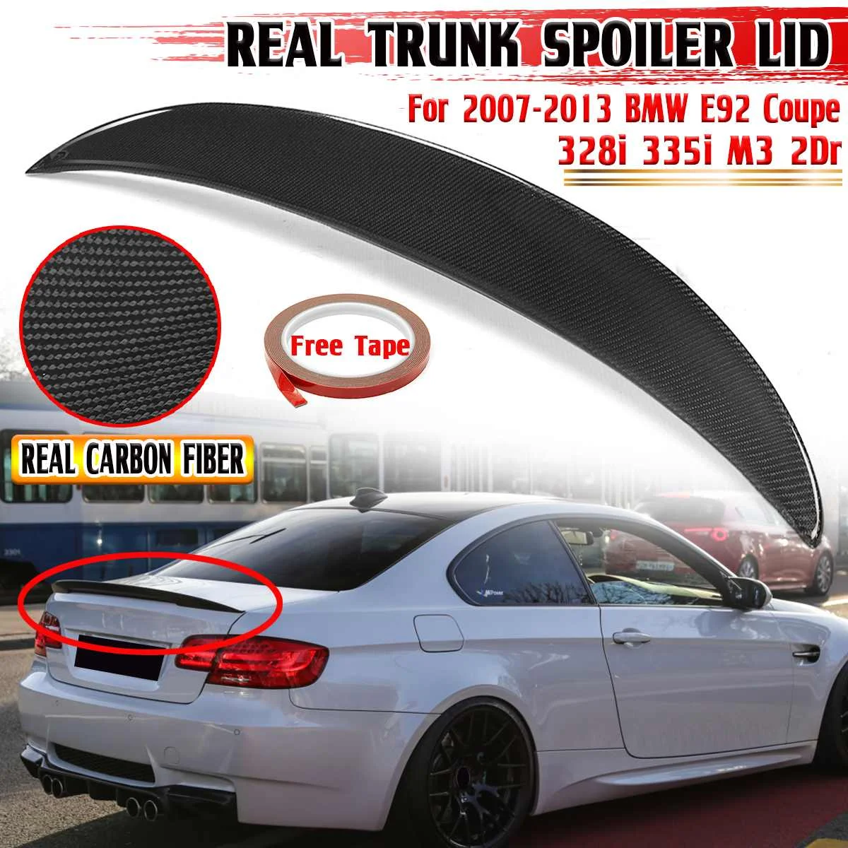 High quality Carbon Fiber High Kick Trunk Spoiler Wings For BMW E92 for Coupe 328i 335i M3 Wing Lip CF