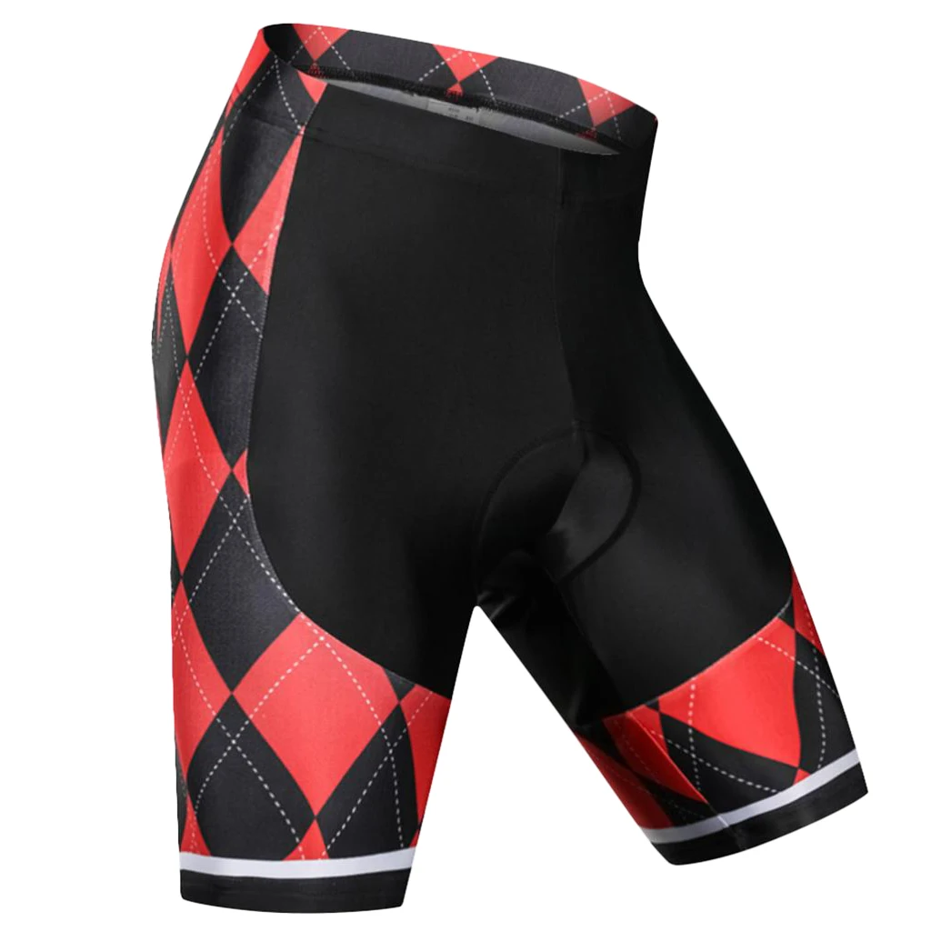 Comfortable 80% Polyester + 20% Spandex Black and Red Grid Summer Cycling Shorts for Outdoor Sports |