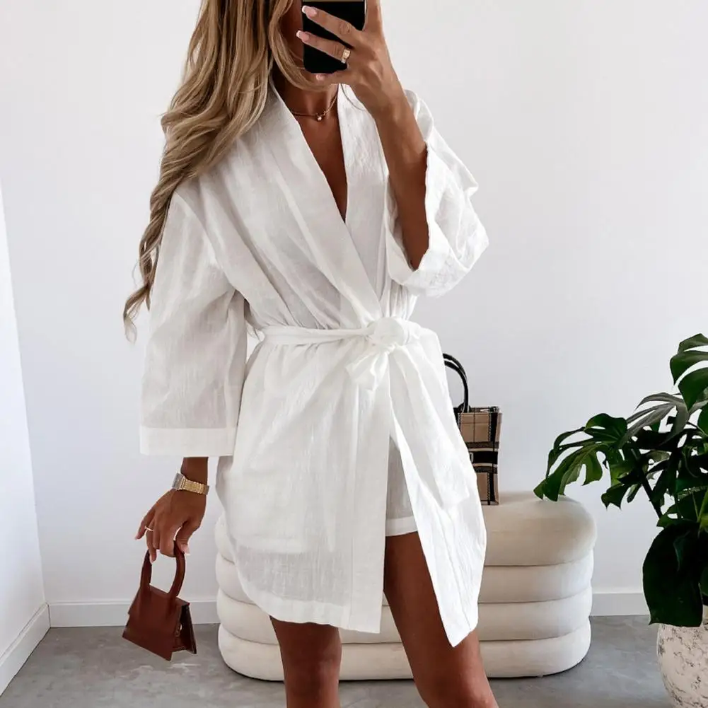 

Summer Office Lady Lace-up Solid Elegant Dress 2021 Fashion New V-Neck Long Sleeve Party Dress Women Casual Mini Dresses Vestido