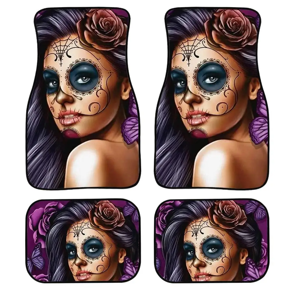 

Автомобильный коврик TOADDMOS, передний и задний коврик с изображением сахарного черепа, дня мертвецов, модные пылезащитные аксессуары для инт...