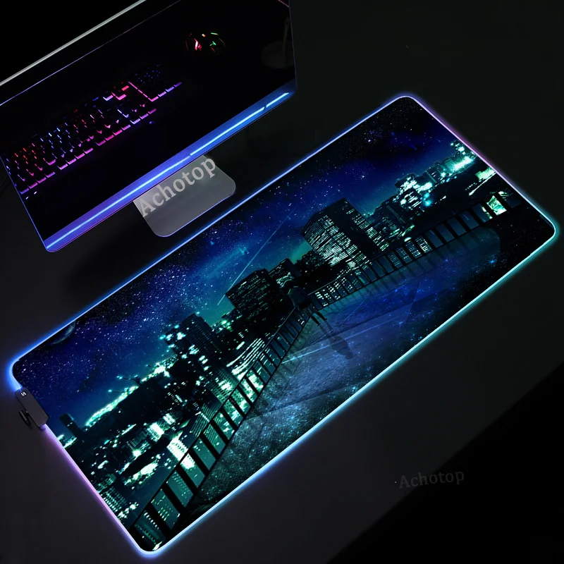 

Scenery LED Light Gaming Mouse Pad RGB Large Keyboard Cover Non-Slip Rubber Base Computer Carpet Desk Mat PC Game Mouse Pads