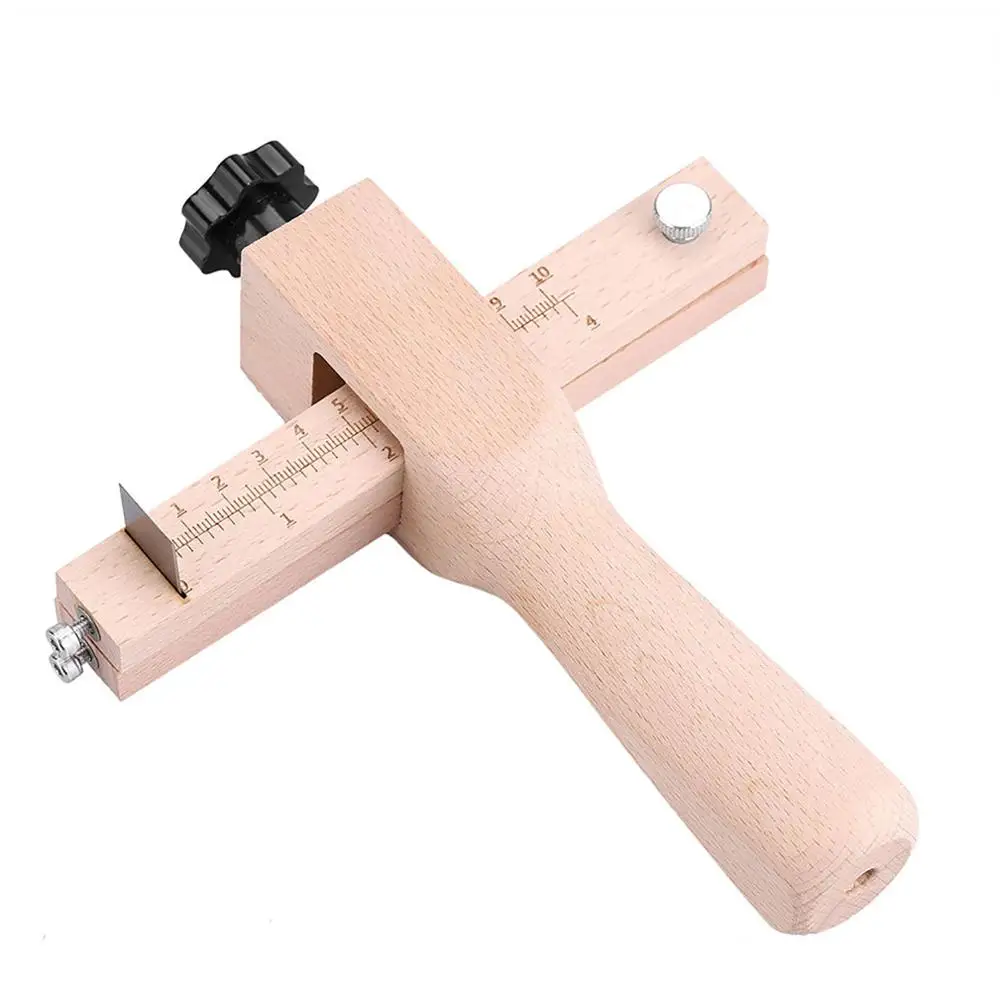 

Adjustable Leather Strap Cutter Leathercraft Strip Belt DIY Hand Cutting Wooden Strip Cutter with 5 Sharp Blades Leather Tools
