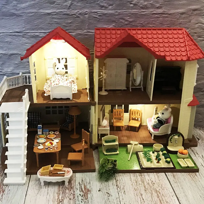 

Pretend Play House Toys DIY Doll House Forest Lodge Villa Collocation Dollhouse Furniture Kit Animal Family Toys For Girls Gifts