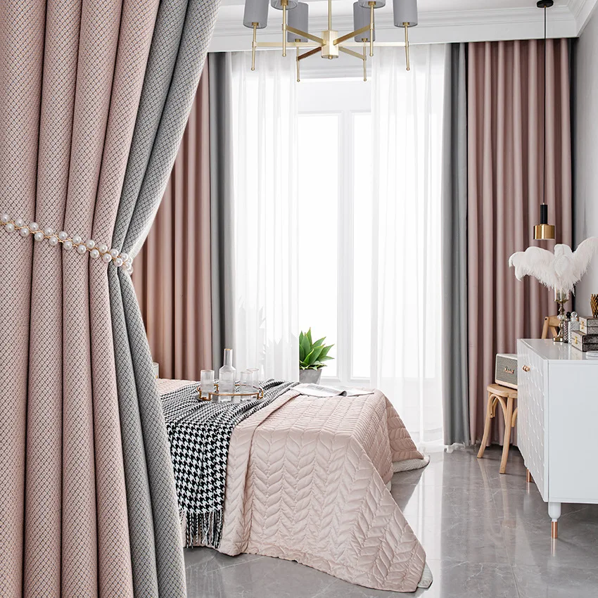 

Hotel Quality Blackout Curtains for Living Room Solid Stitching 1 Piece Custom Simple Kitchen Window Panels Grid Texture Decor