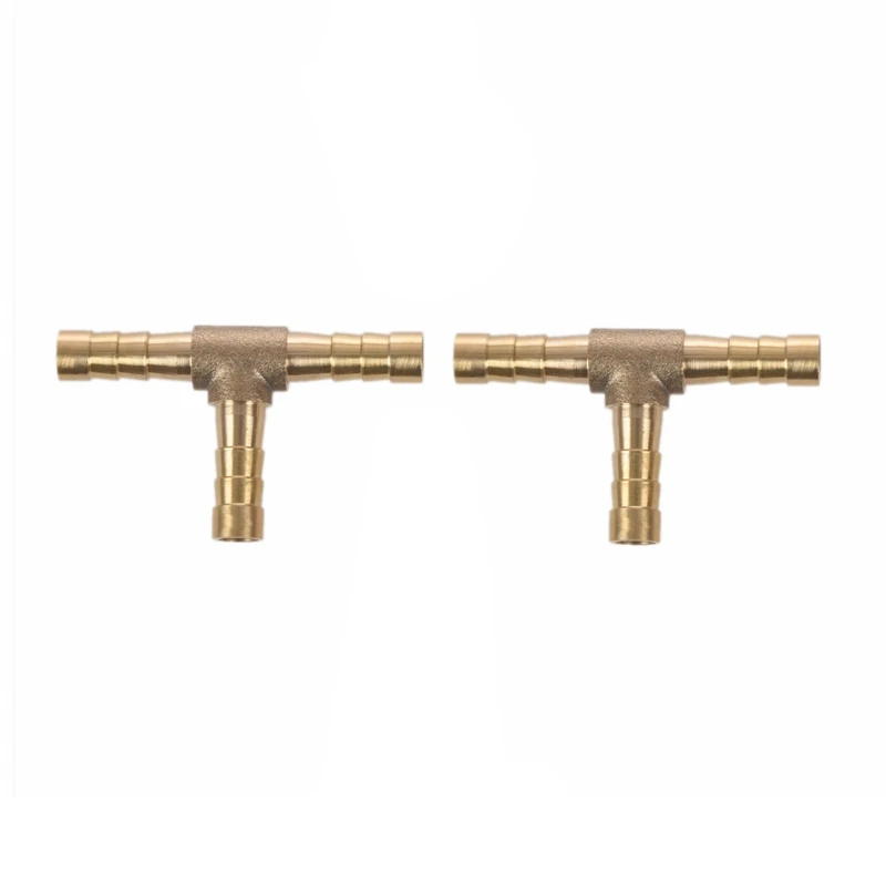 2Pcs Air Fuel Water 3-Way Brass Tee T Fitting Hose Barb Connector