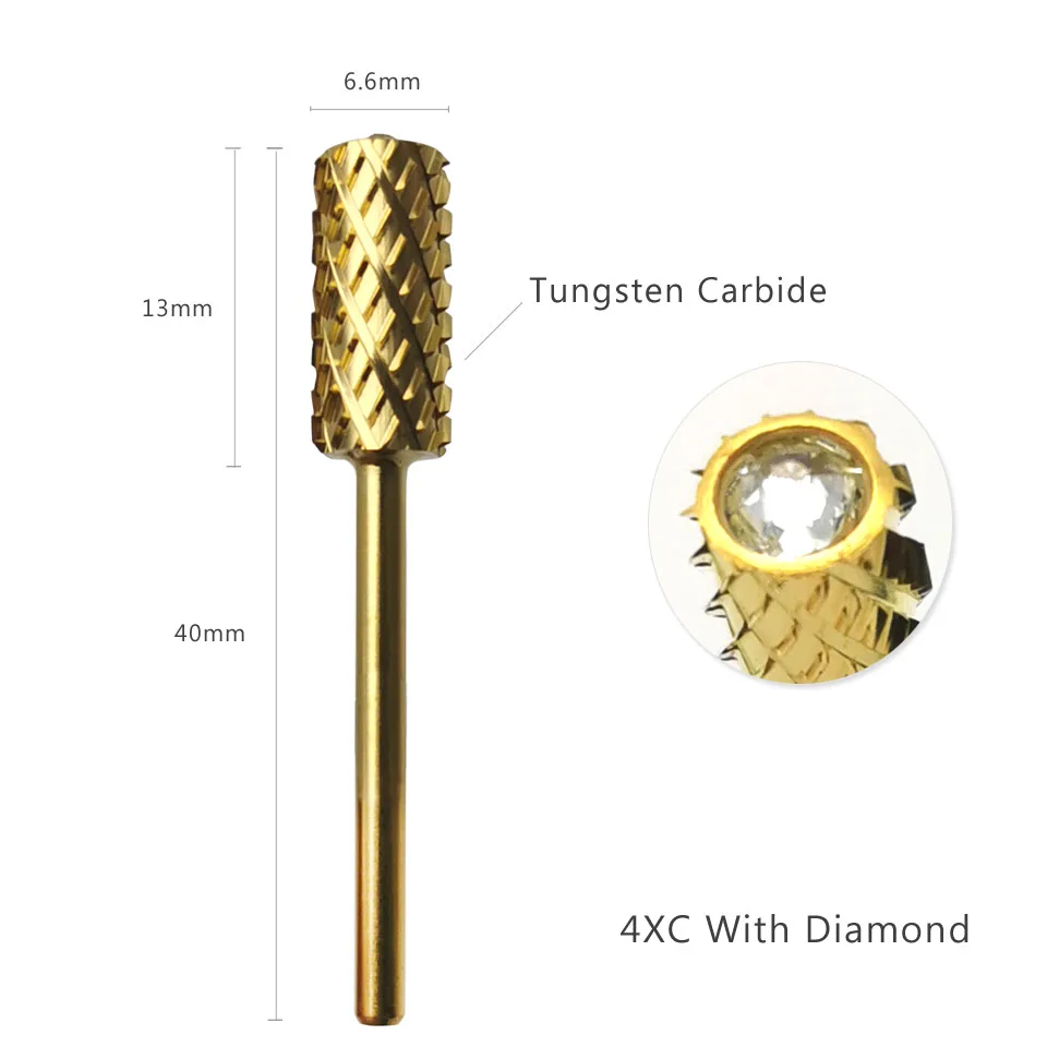 HYTOOS 4XC Barrel Shape Gold Coating Carbide Nail Drill Bit 3/32&quot Manicure Cutters Accessories Gel Removal Milling Cutter | Красота и