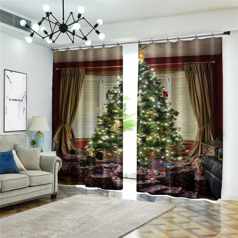 

glowing christmas tree 3D Window Curtains luxury room Living room Office Hotel Cortina decorations Blackout Shade Drapes Rideaux