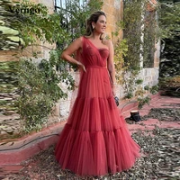 verngo a line watermelon red tulle long prom dresses one shoulder layered skirt women formal special occasion dress evening gown