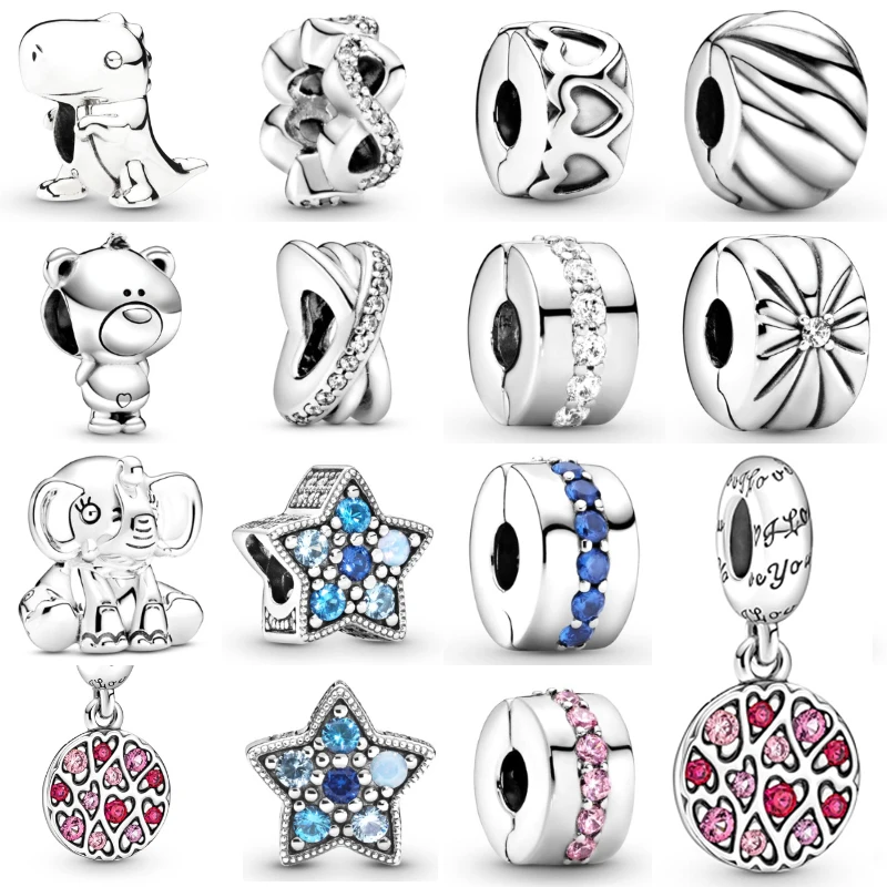 

MC New 925 Sterling Silver Beads Fit Original Pandora Bracelet Dinosaur Elephant Bear Star Pizza Charm For Women Chind DIY Gift