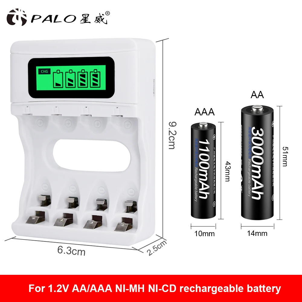 Умное зарядное устройство PALO с 4 слотами для батарей типа АА/ААА быстрая зарядка