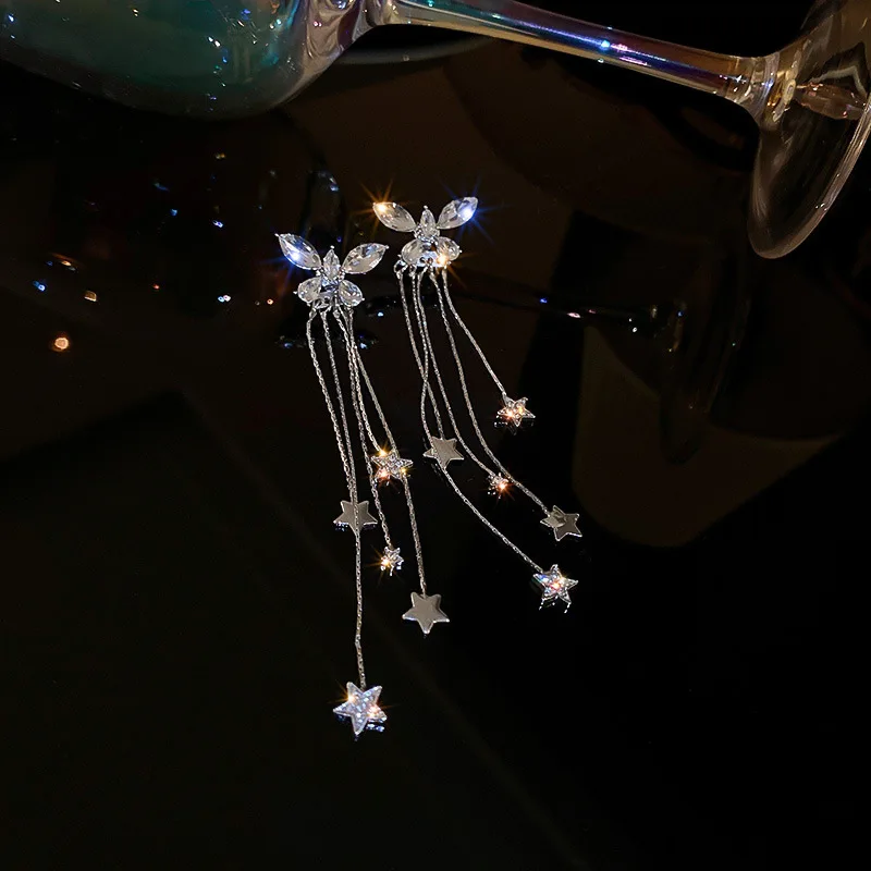 

LOVOACC Elegant Full Shinning Rhinestone Butterfly Pendant Earrings for Women Girls Long Tassel Star Dangle Earrings Accessories
