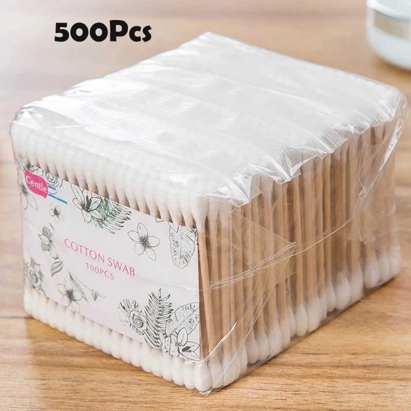 

Double Head Wood Cotton Swab Women Makeup Cotton Buds Tip For Wood Sticks Nose Ear Cleaning Baby Health Care Tools
