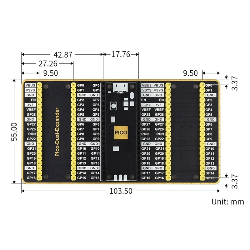 Dual GPIO Expander for Raspberry Pi Pico 2 Sets of Male Headers Support USB External Power Supply | Электроника