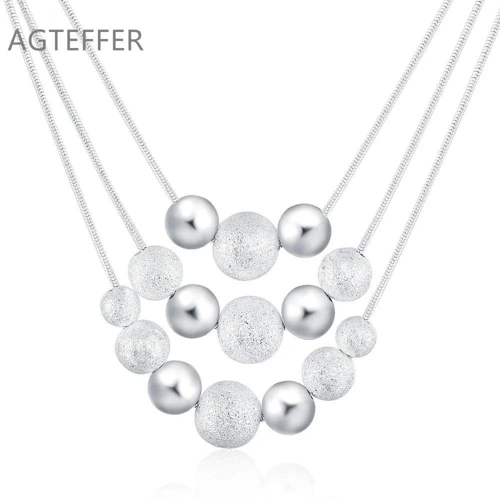 

AGTEFFER 925 Sterling Silver 18 Inch Three Snake Chain Matte Smooth Pendant Necklace For Women Fashion Wedding Charm Jewelry