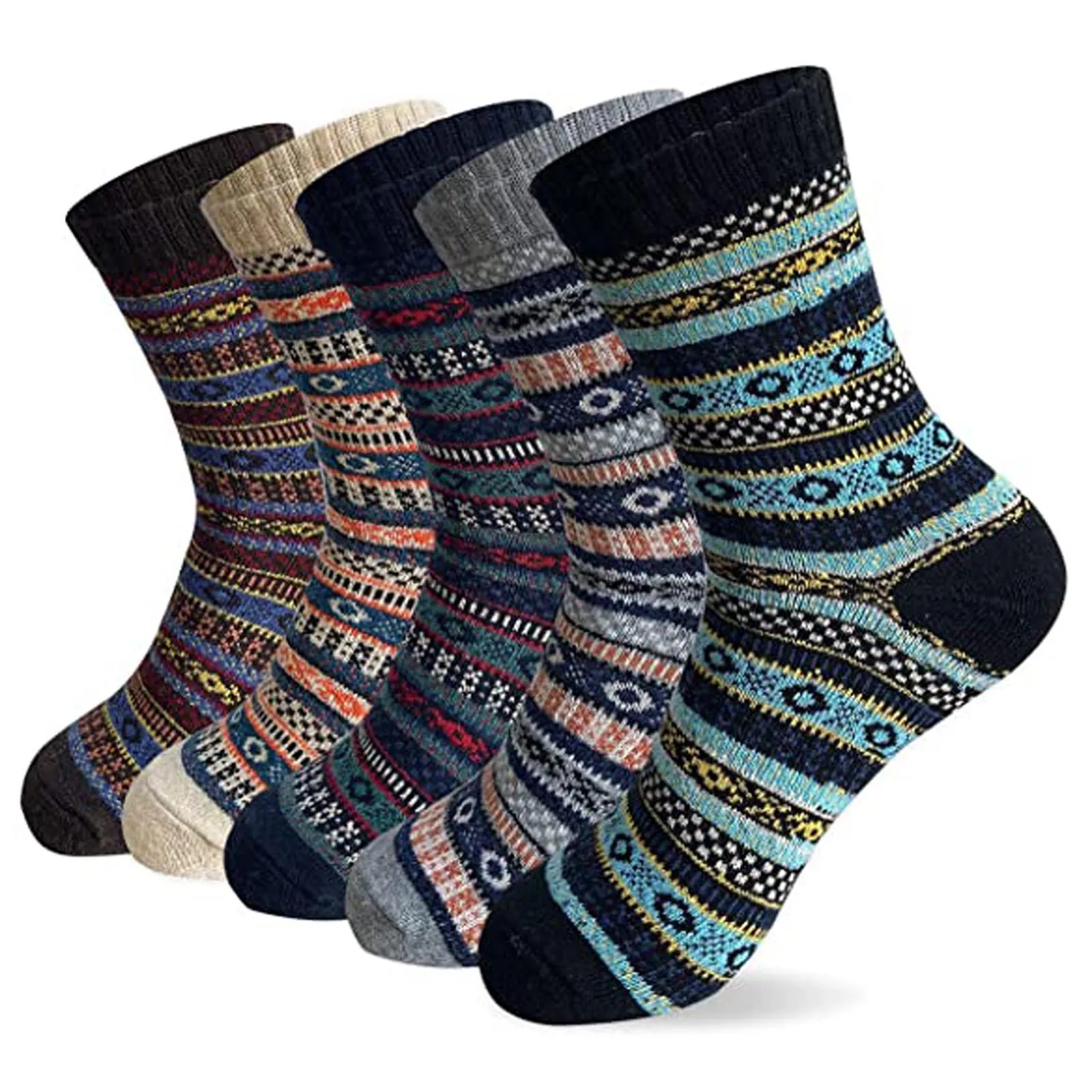 

5 Pairs Women Socks Casual Winter Warm Thick Wool Vintage Colorful Knitted Soft Socks Comfortable Breathable Ladies Socks