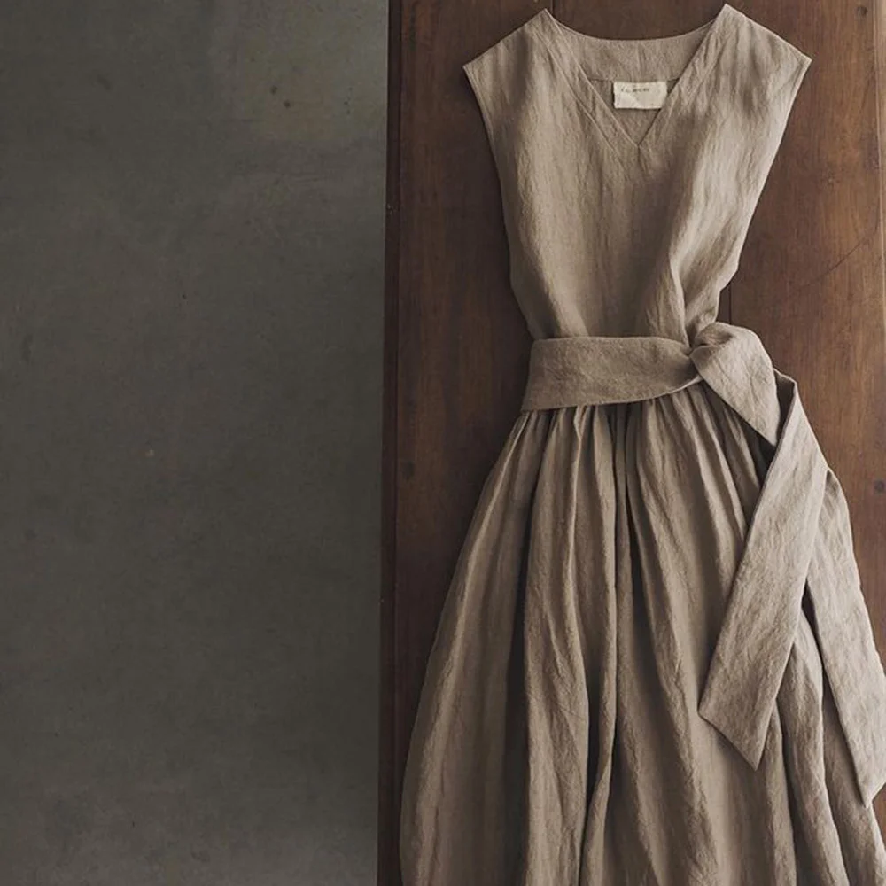 

Summer Women's Dress 2021 New A-Line Pullover Korean Japanese Style Plain Short Sleeve Ankle-Length Lace-Up Suit Simple Sweet