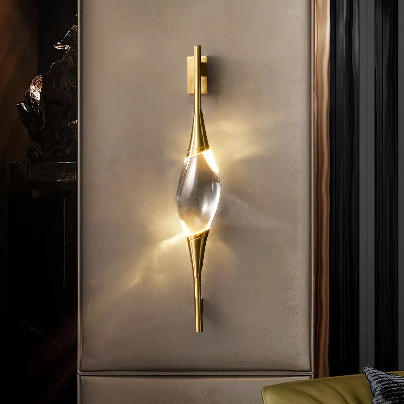 

Nordic Post Modern Rugby Shape Luxurious Brass Crystal Wall Lamp Living Room Background Wall Sconce Bedroom Study Light Fixture