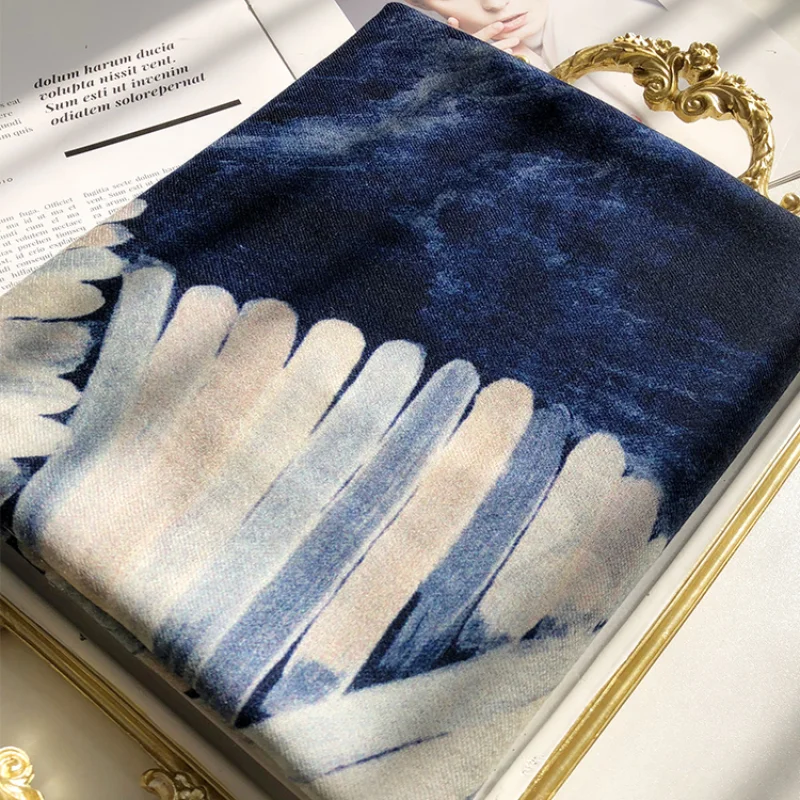 

Ymh Designer Model Dark Blue Star Cashmere Scarf Women's Autumn and Winter Korean Style All-Matching Long Ring Velvet Shawl