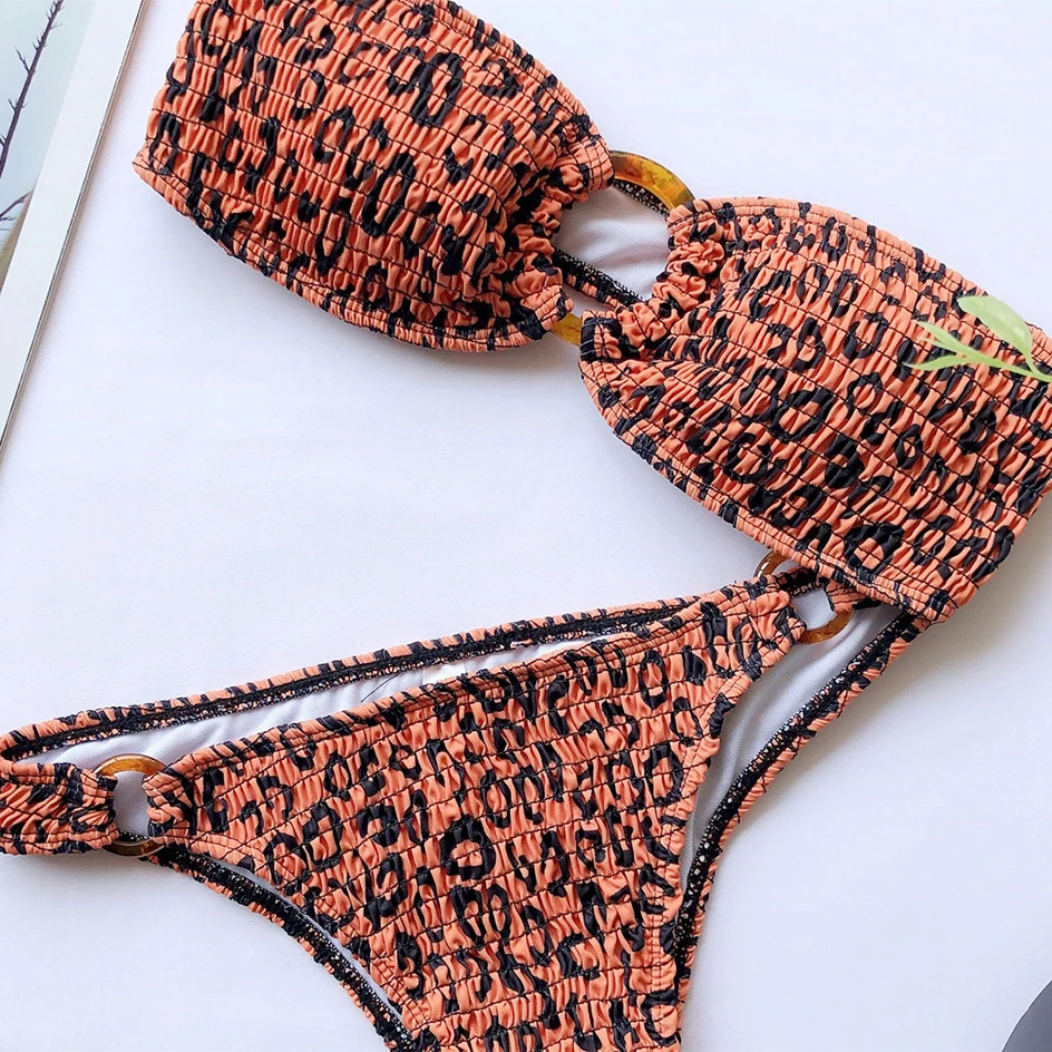 

Sexy Leopard Fold Strapless Bandeau Bikini 2020 Summer Swimsuit Women Bathing Suit Swim Beachwear for Women Swimwear Bikinis Set