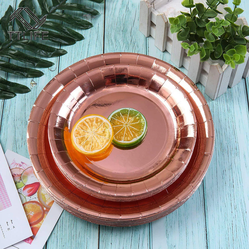 146 шт Вечерние одноразовые столовые приборы цвета розового золота шампанского