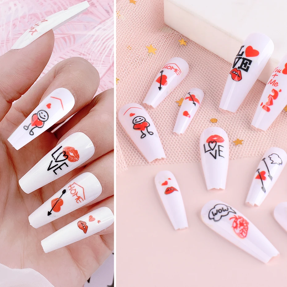 

24 шт./компл. День Святого Валентина нажмите на ногти поддельные ногти любовь сердце дизайн накладные ногти наклейки клейкая лента декор для ...