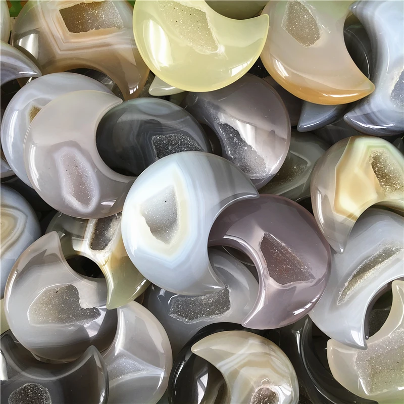 1 шт. Прямая поставка натуральный агат геодвигатель в форме Луны Хрустальный