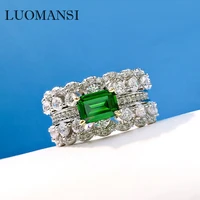 luomansi 46mm emerald double row full diamond wide ring 100 s925 sterling silver jewelry wedding cocktail party woman gift
