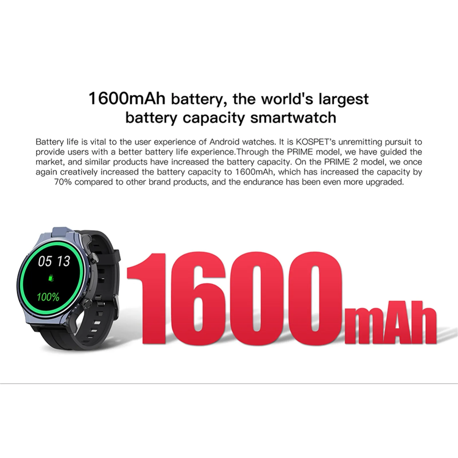 

KOSPET PRIME 2 1600mah 2.1 inch 4G Smart Watch Phone memory 4+64GB 13MP Rotatable Camera 480x480 Screen Smart Watches