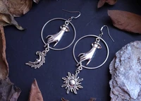 hand moon sun hoop earrings hoop earrings gothic medieval viking alternative handmade