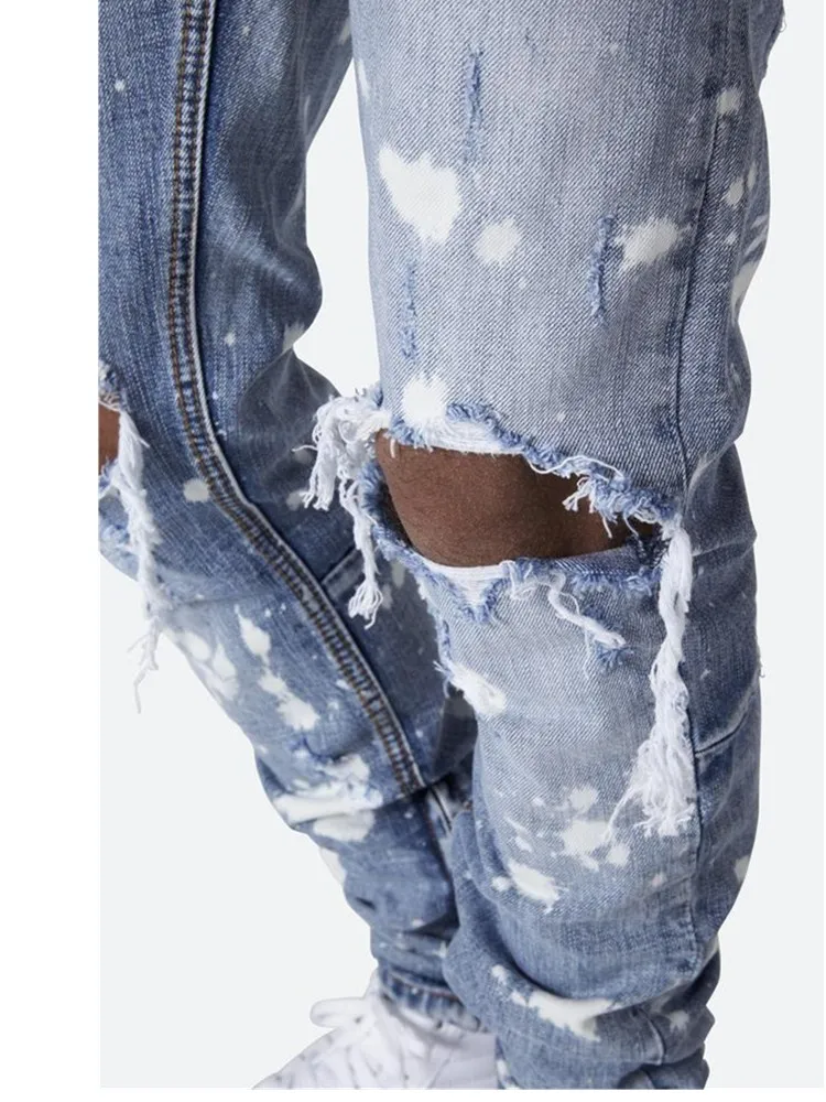 Новые мужские облегающие рваные джинсы с рисунком свободные брюки модные узкие