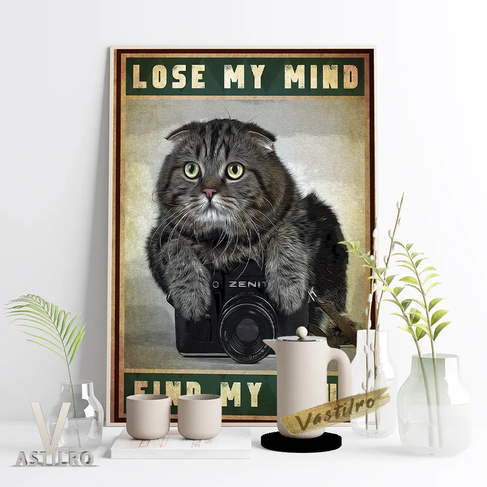

Lovely Kitten Photography Poster Pet Illustration Canvas Painting Camera Pattern Art Print Wall Picture Modern Living Room Decor