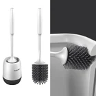 Гибкая щетка для унитаза с держателем, съемная силиконовая щетка для очистки с длинной ручкой, настенные аксессуары для ванной комнаты